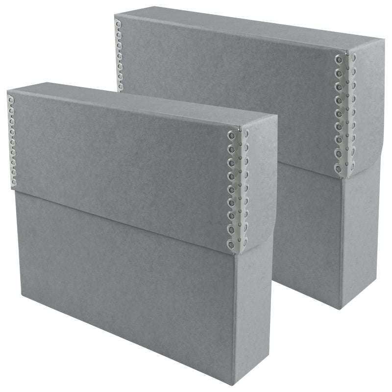 لينيكو صندوق تخزين المستندات الأرشيفية من Lineco بحافة معدنية، لوح صندوقي رمادي خالٍ من الأحماض، تنظيم وتخزين الملفات والمطبوعات والصور، حافظة بحجم قانوني 15.5 بوصة × 10.5 بوصة × 2.5 بوصة عرض، حزمة من 2 - Image 1